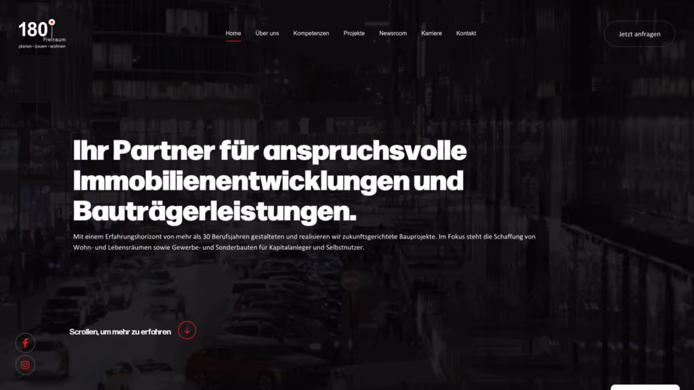 Screenshot der Website von 180° Freiraum GmbH