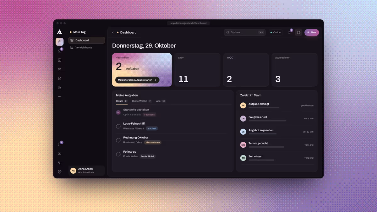 Alltakt Desktop-App im dunklen Modus auf der Pixel-Aurora