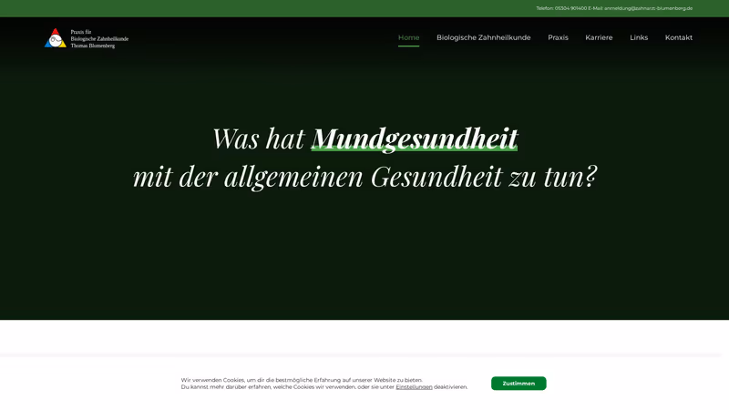 Screenshot der Website von Zahnarztpraxis Blumenberg
