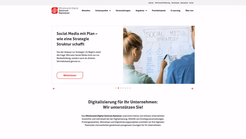 Screenshot der Website von Digitalzentrum Hannover