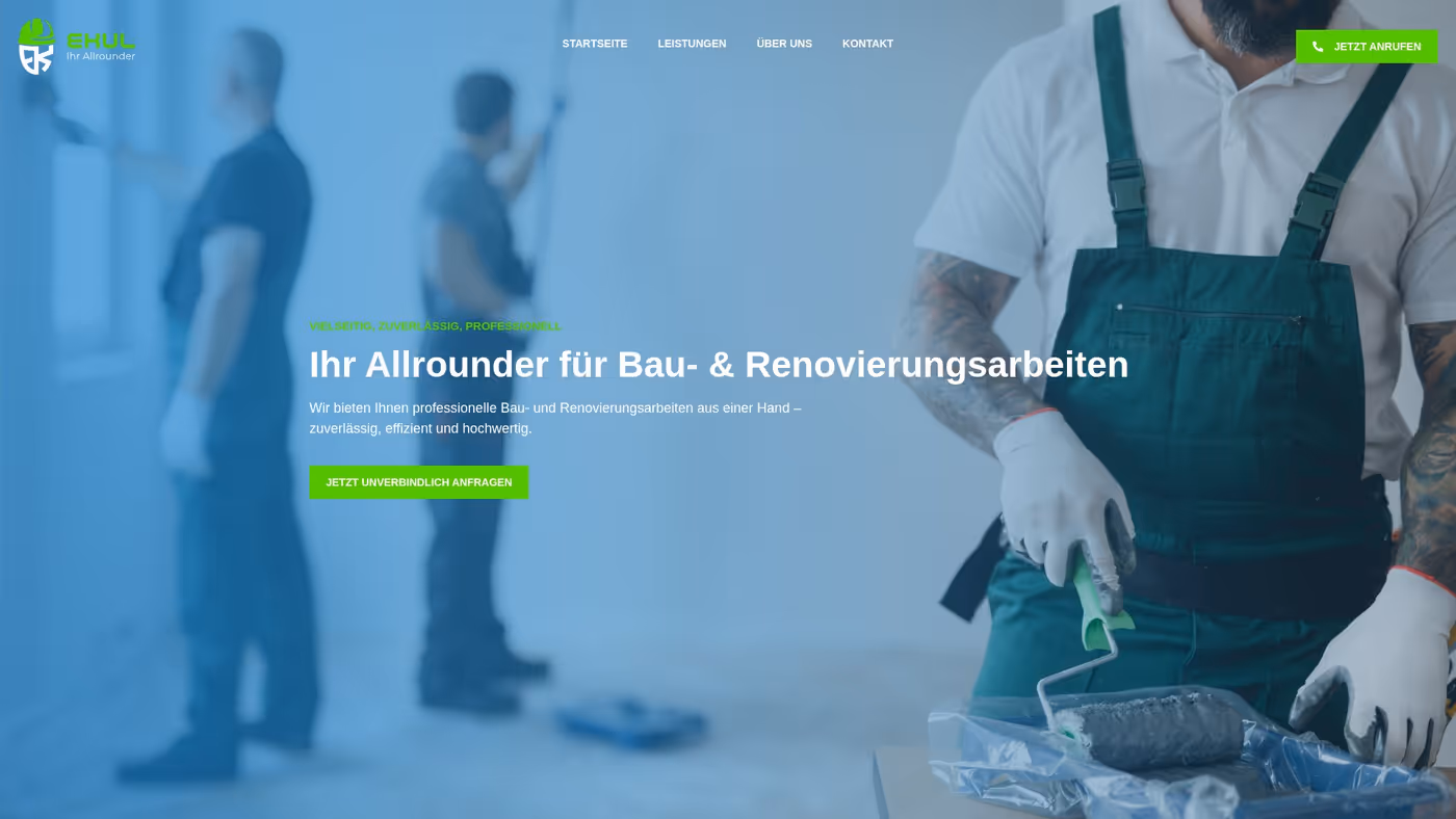 Screenshot der Website von EKUL - Ihr Allrounder für Renovierung & Bau