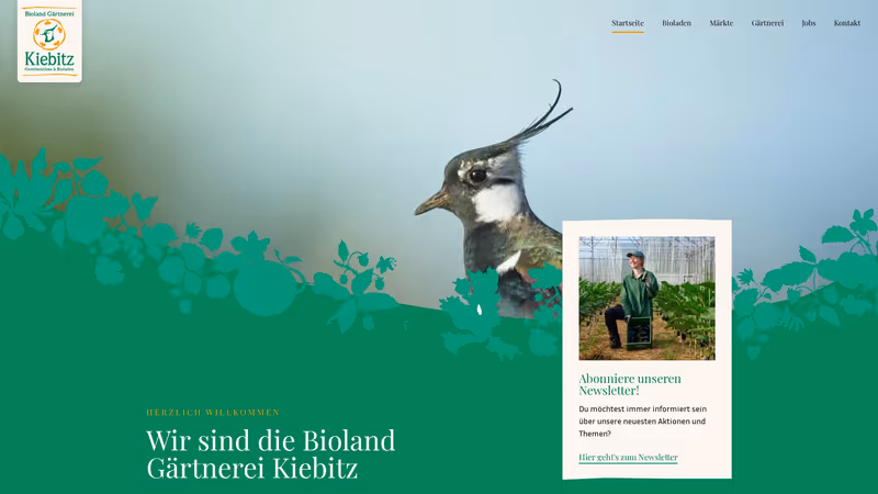 Screenshot der Website von Gärtnerei Kiebitz