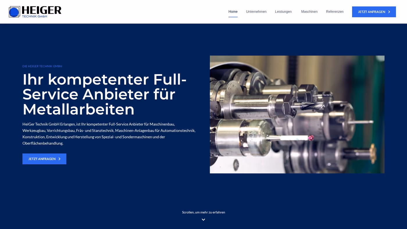 Screenshot der Website von HeiGer Technik GmbH