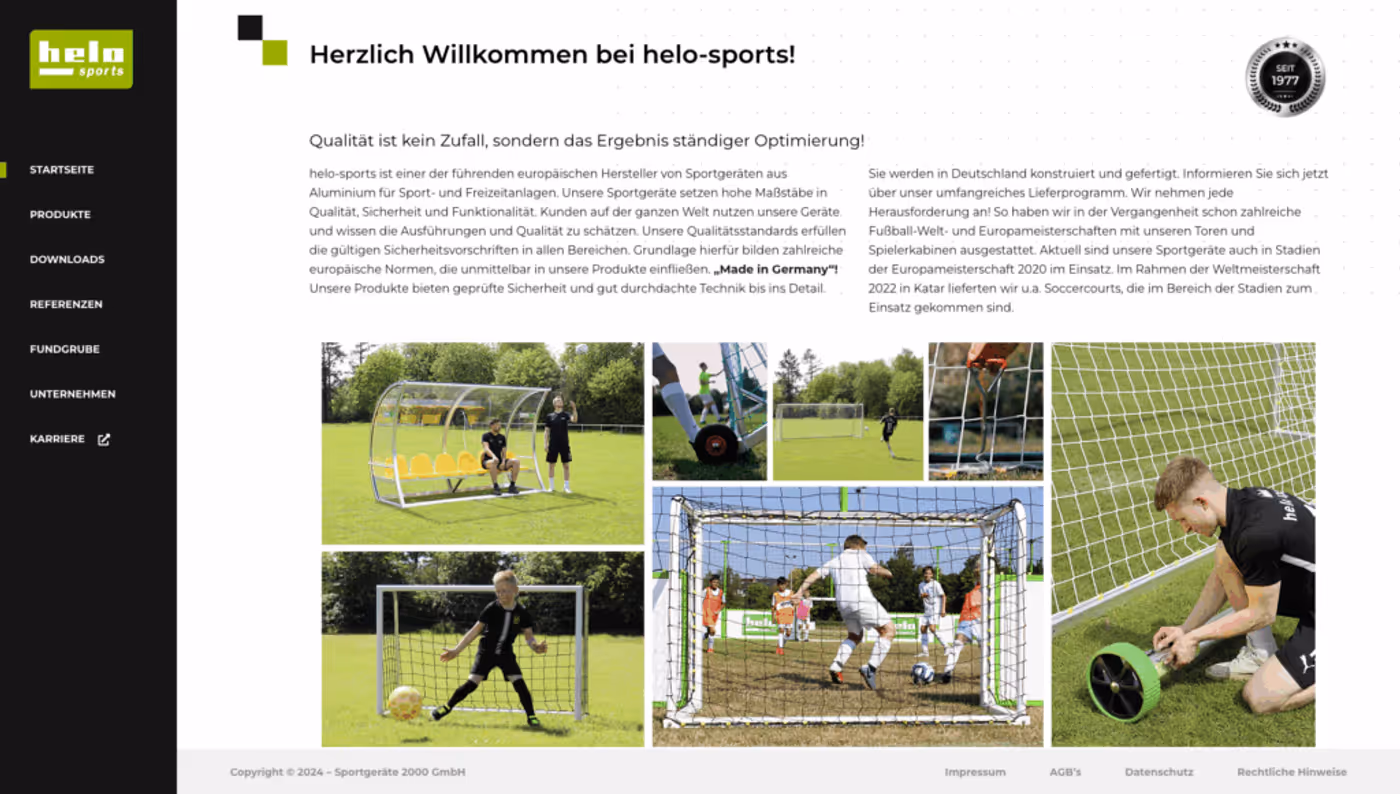 Screenshot der Website von Sportgeräte 2000 GmbH / helo sports