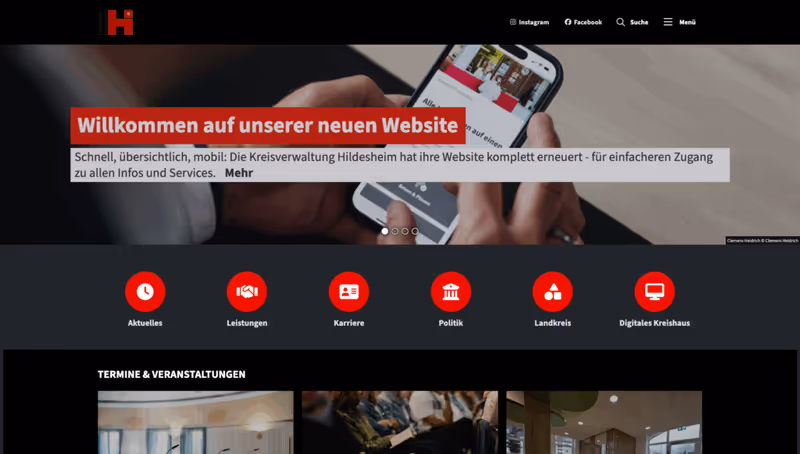 Screenshot der Website von Landkreis Hildesheim