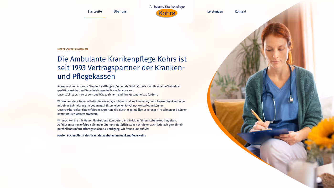 Screenshot der Website von Ambulante Pflege Kohrs