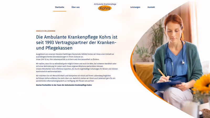 Screenshot der Website von Ambulante Pflege Kohrs