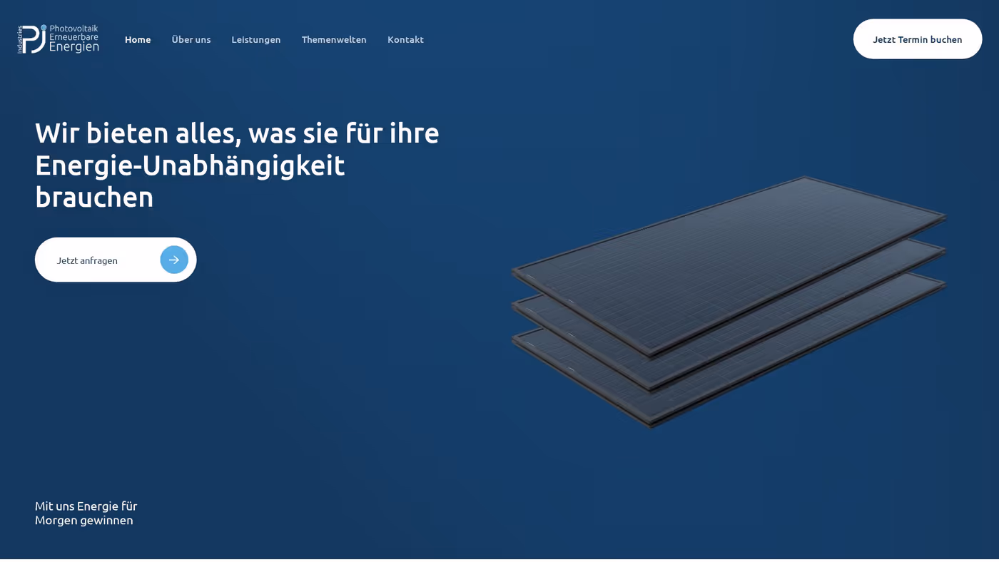 Screenshot der Website von PJ Industries