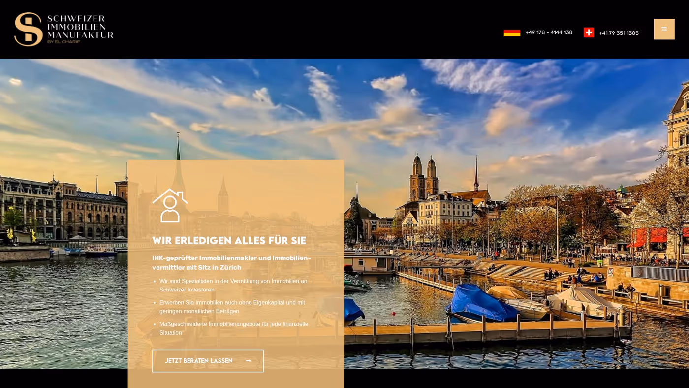 Screenshot der Website von Schweizer Immobilienfraktur by El Charif
