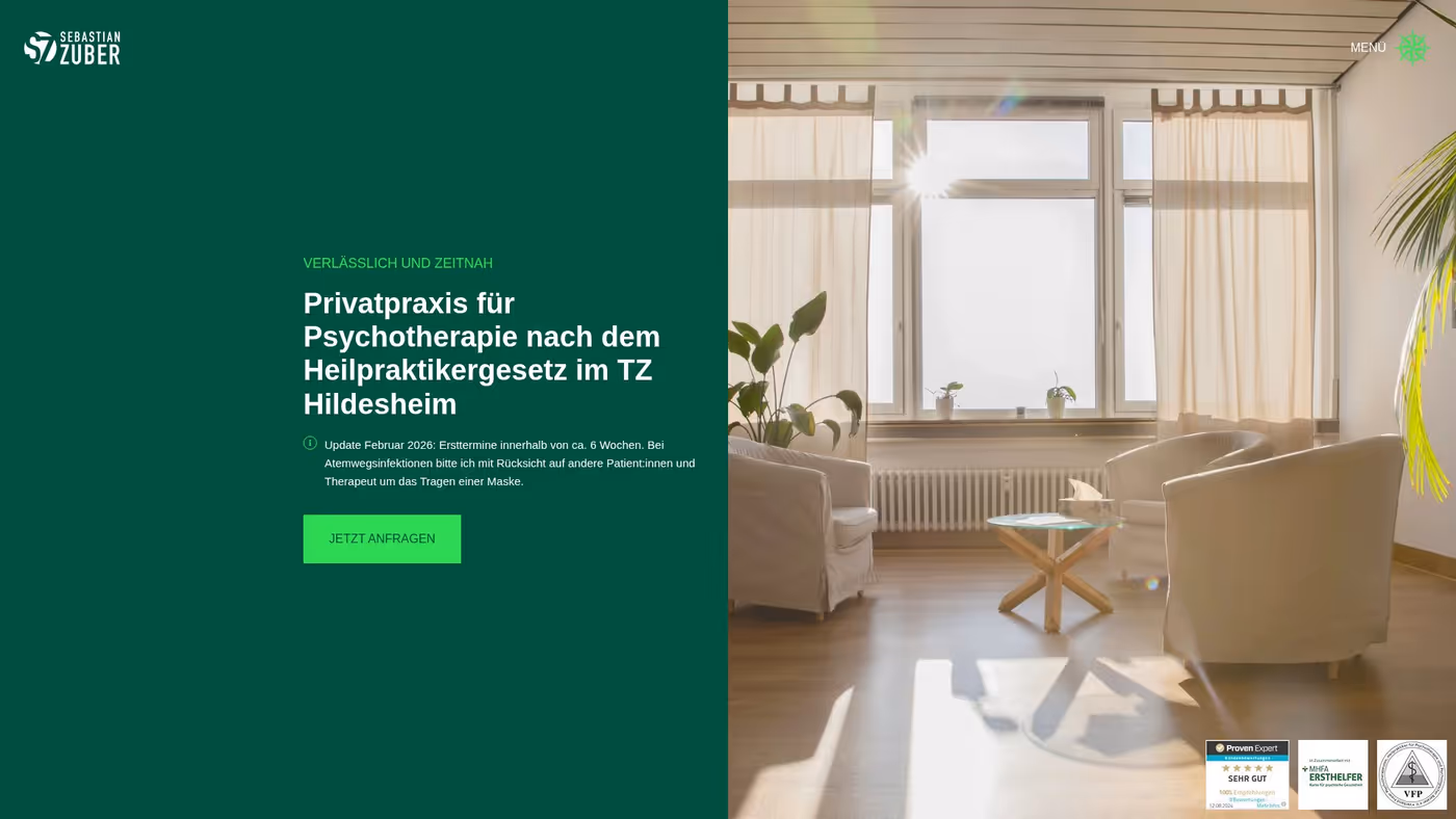 Screenshot der Website von Sebastian Zuber - Heilpraktiker