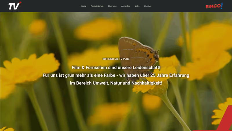 Screenshot der Website von TV Plus Productions
