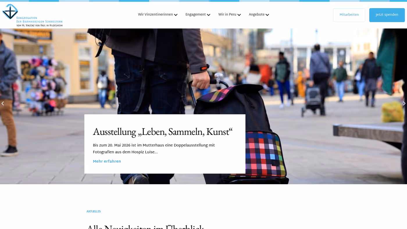 Screenshot der Website von Kongregation der Barmherzigen Schwestern vom hl. Vinzenz von Paul
