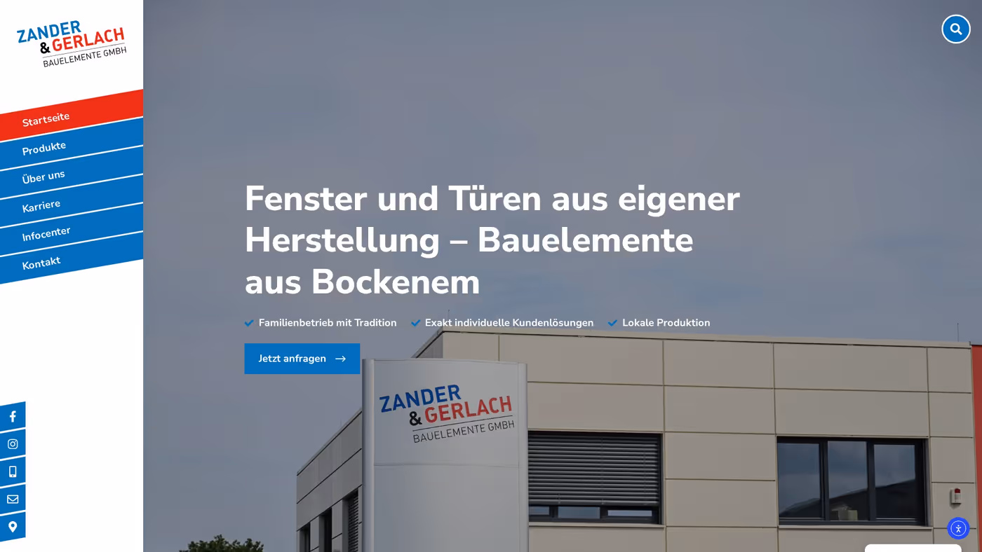 Screenshot der Website von Zander und Gerlach Bauelemente GmbH