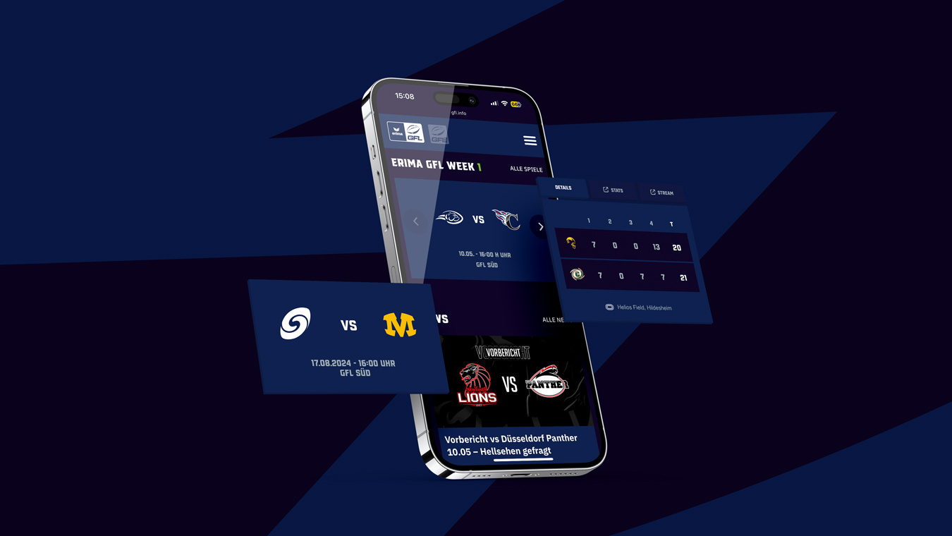 GFL-Week-1-Spiele auf Smartphone-Display dargestellt.